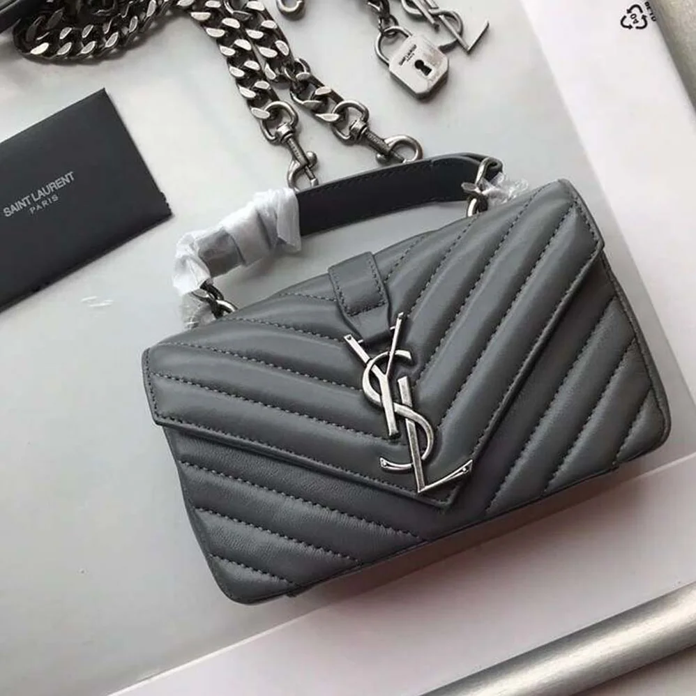 Saint Laurent YSL Classic Medium College Bag Matelasse Leather in Grey