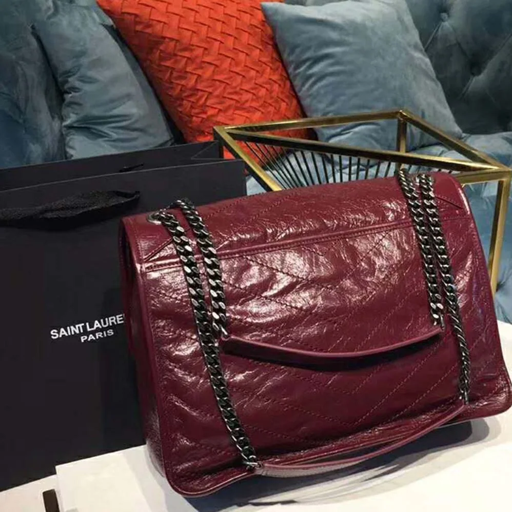 Saint Laurent YSL Niki Large in Vintage Leather for Women in Maroon Saint Laurent YSL Niki Large in Vintage Leather for Women in Maroon