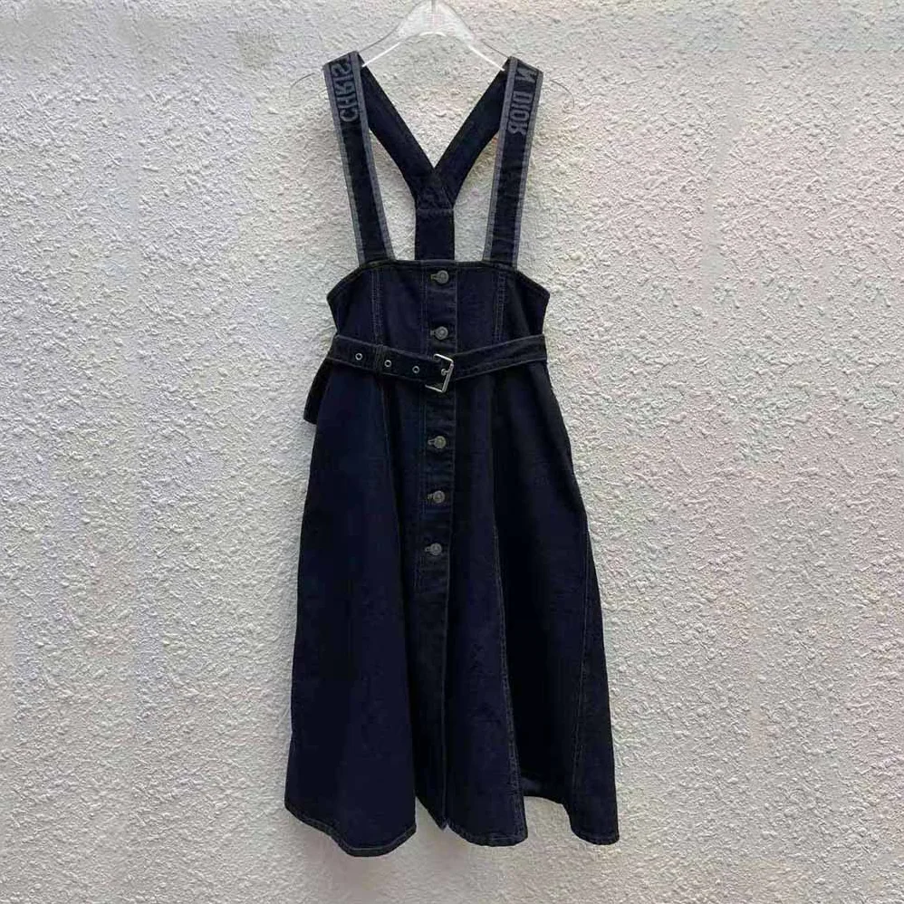 Dior Couture Denim Mid-Length Skirt with Straps Deep Blue Cotton Denim for Women Dior Couture Denim Mid-Length Skirt with Straps Deep Blue Cotton Denim for Women