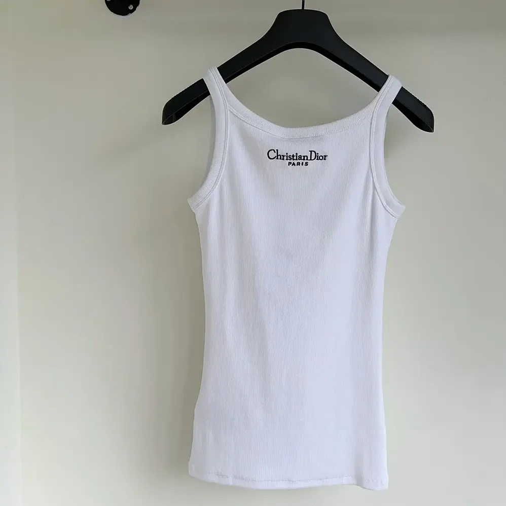 Dior Tank Top White Ribbed Cotton Jersey for Women