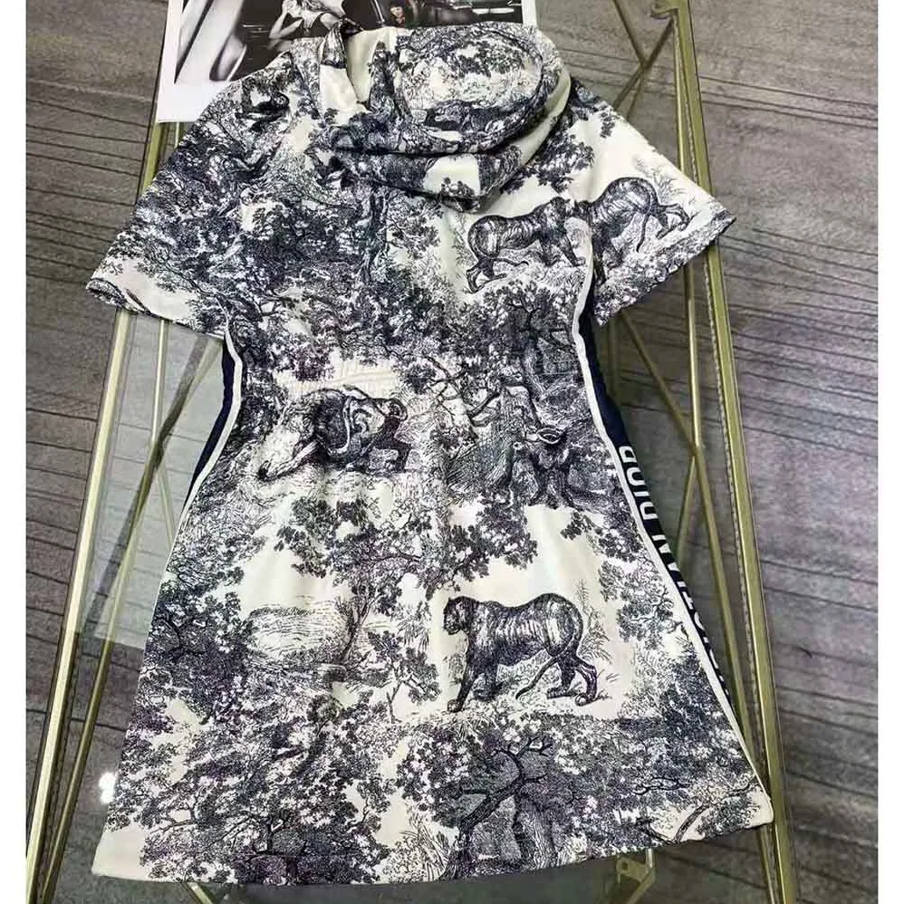 Dior Short Hooded Dress Black and White Technical Taffeta Jacquard for Women