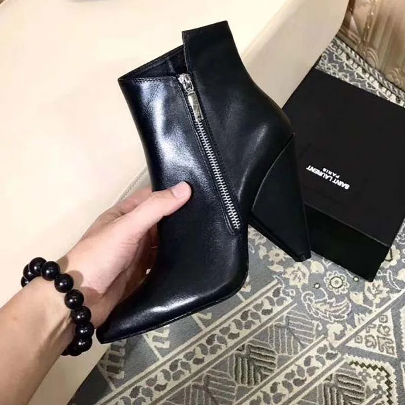 Saint Laurent YSL Niki 105 Asymmetrical Ankle Boot Leather Shoes Black for Women Saint Laurent YSL Niki 105 Asymmetrical Ankle Boot Leather Shoes Black for Women