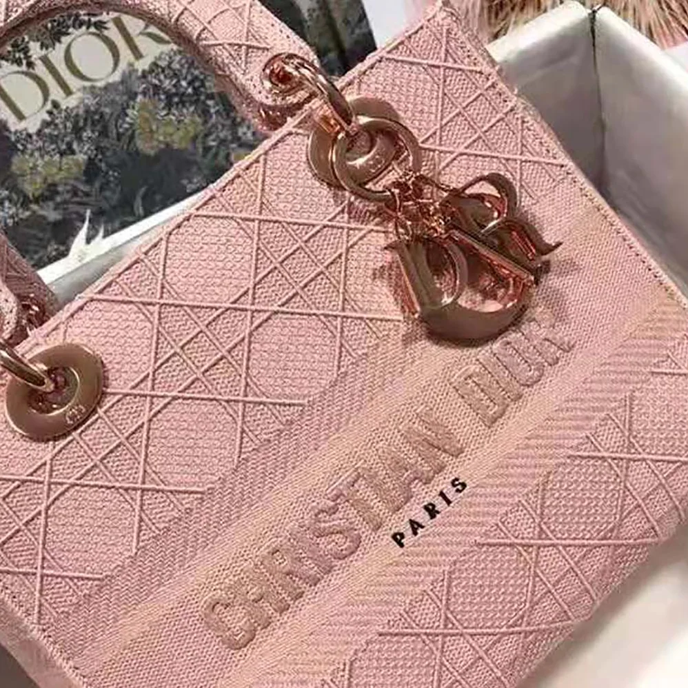 Dior Medium Lady D-Lite Bag Cannage Embroidery in Pink