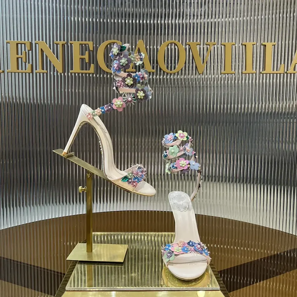 Rene Caovilla Roxanne Sandal with Multicolor Flowers 105 for Women Rene Caovilla Roxanne Sandal with Multicolor Flowers 105 for Women