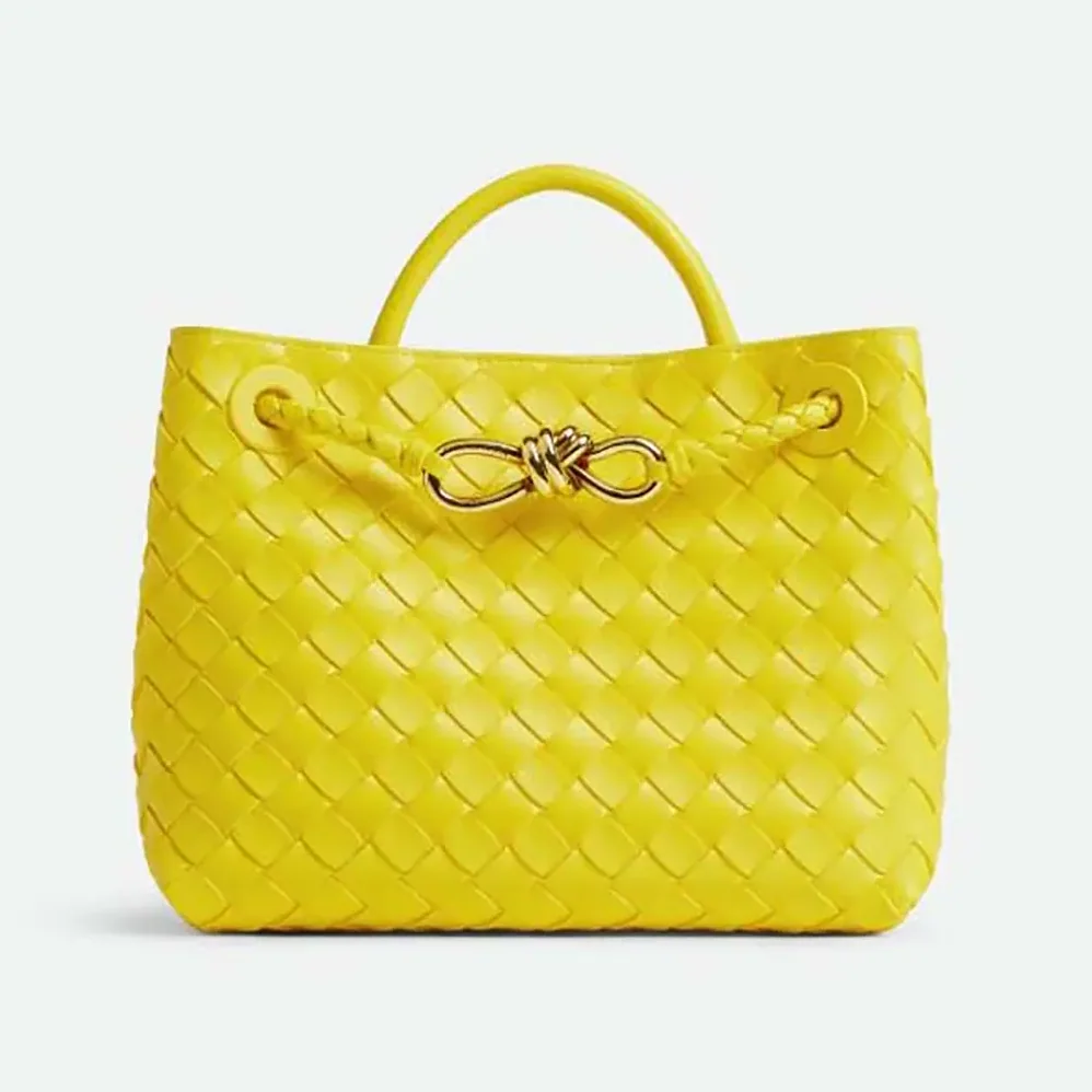 Bottega Veneta Small Andiamo Intrecciato Leather Top Handle Bag for Women in Yellow
