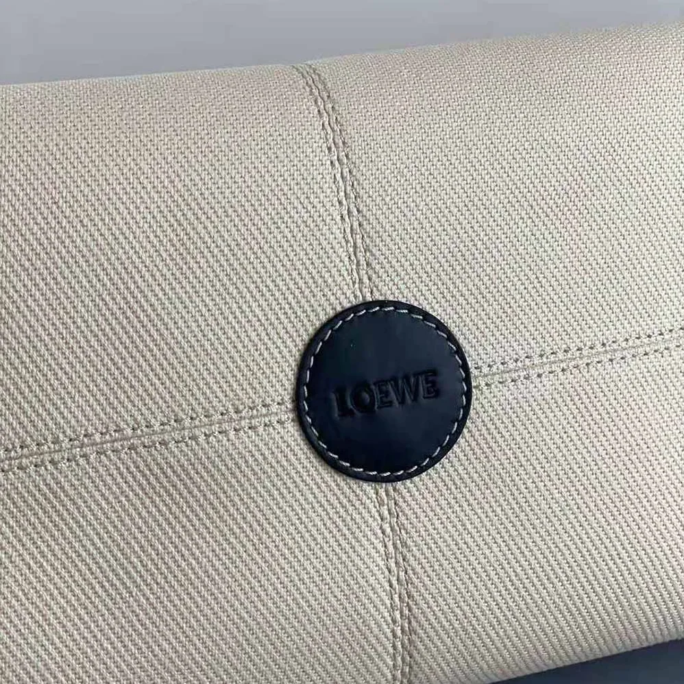 Loewe Cushion Tote Bag in Canvas and Calfskin for Women in Black