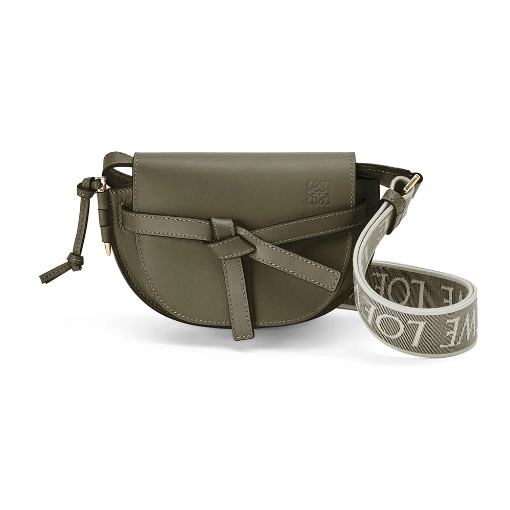 Loewe Mini Gate Dual Bag in Soft Calfskin and Jacquard for Women in Green Loewe Mini Gate Dual Bag in Soft Calfskin and Jacquard for Women in Green