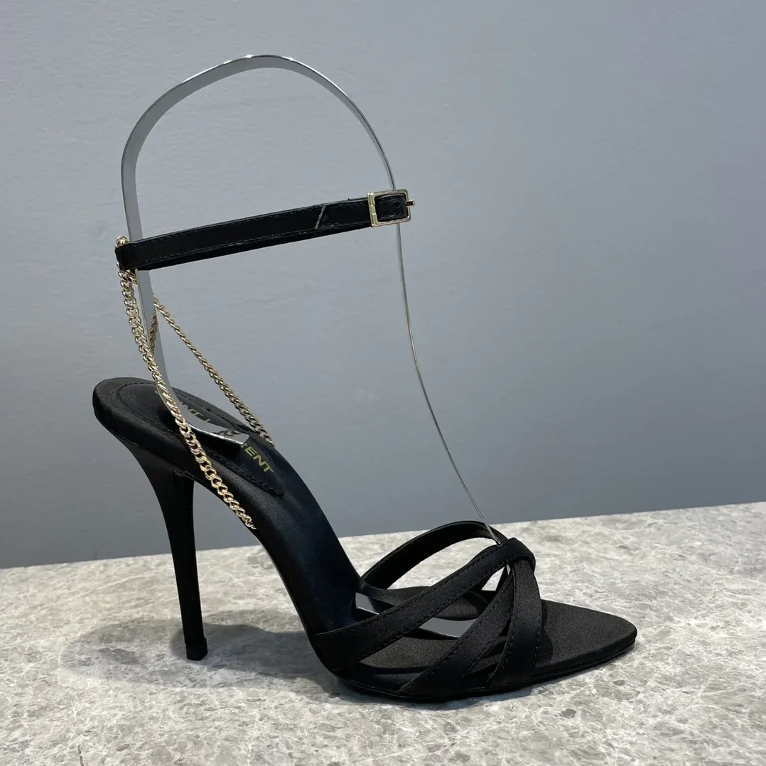 Saint Laurent Melody Sandals In Crepe Satin Black