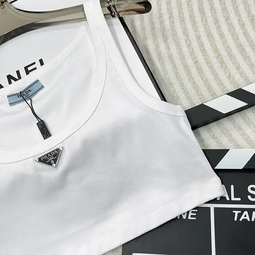 Prada Jersey Cropped Top for Women in White Prada Jersey Cropped Top for Women in White