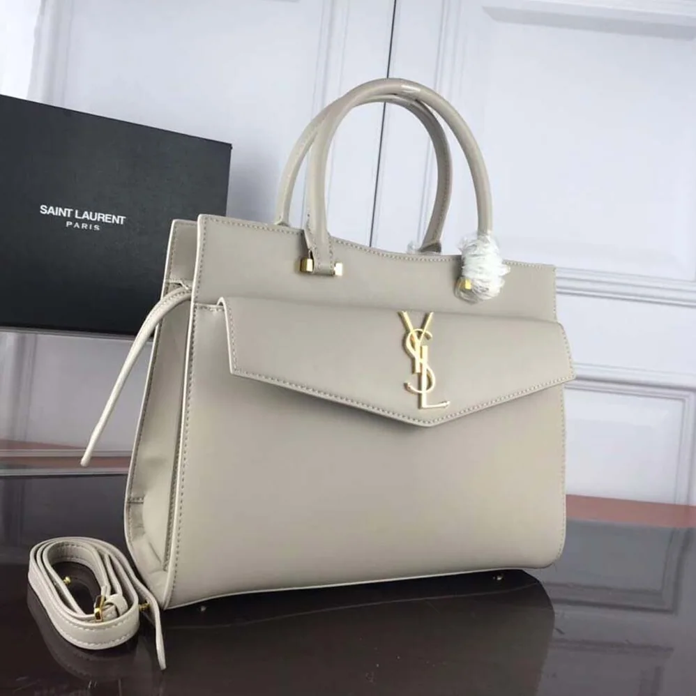 Saint Laurent YSL Uptown Medium Tote Shiny Smooth for Women in White Saint Laurent YSL Uptown Medium Tote Shiny Smooth for Women in White