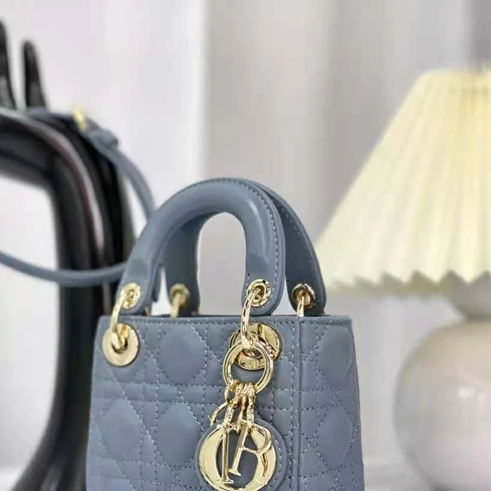Dior Micro Lady Dior Bag Cloud Blue Cannage Lambskin for Women