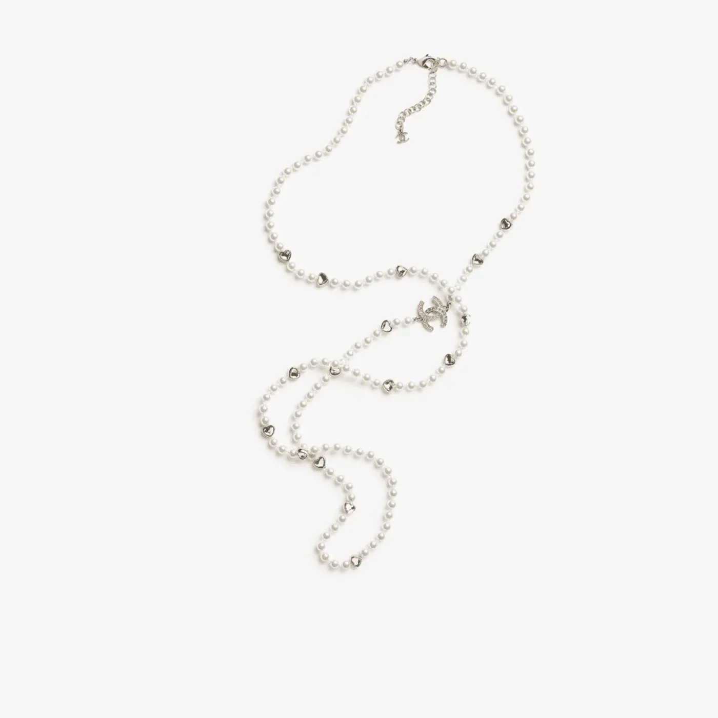 Chanel Long Necklace Gold Pearly White & Crystal