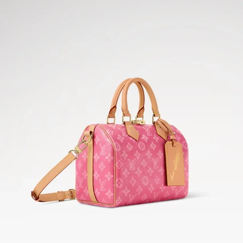 Louis Vuitton Speedy Bandouliere 25 Top Handle Bag / Monogram Origine Rose Ruban Gold Hardware