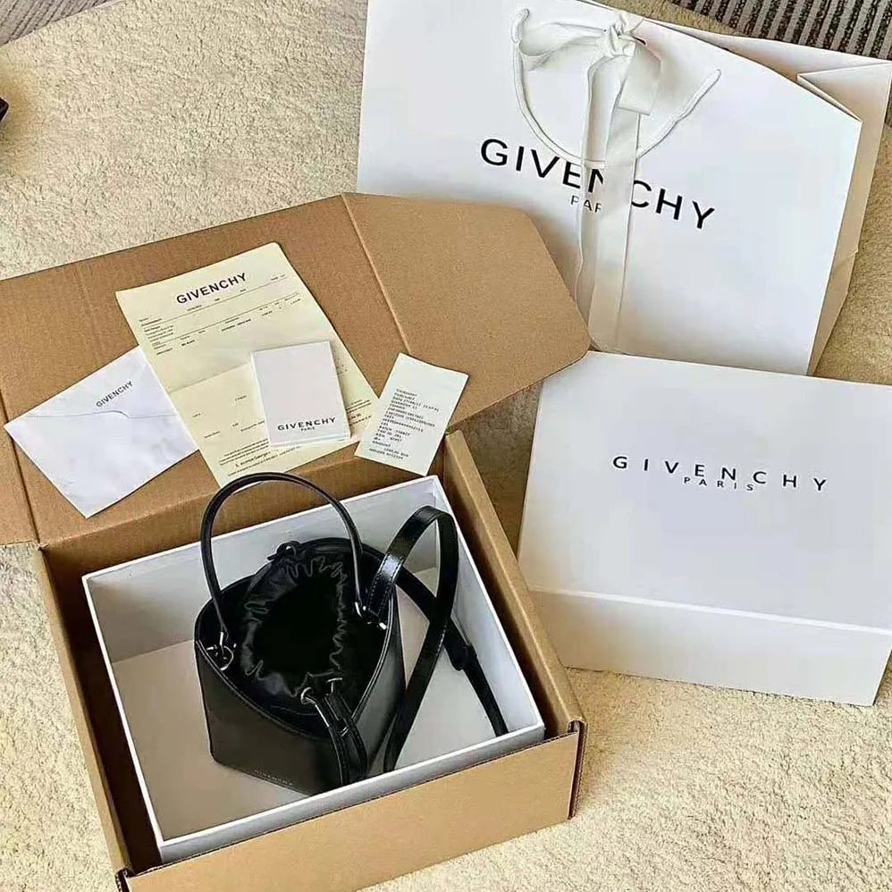 Givenchy Mini Cut Out Bucket Bag in Box Leather for Women in Black