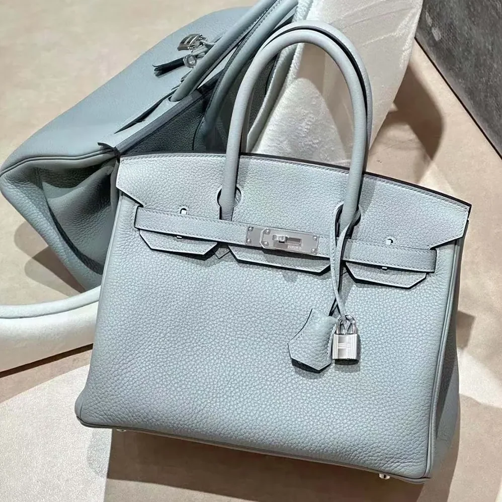 Hermes Birkin 30 Bag in Epsom Leather with Silver Hardware in Blue Glacier