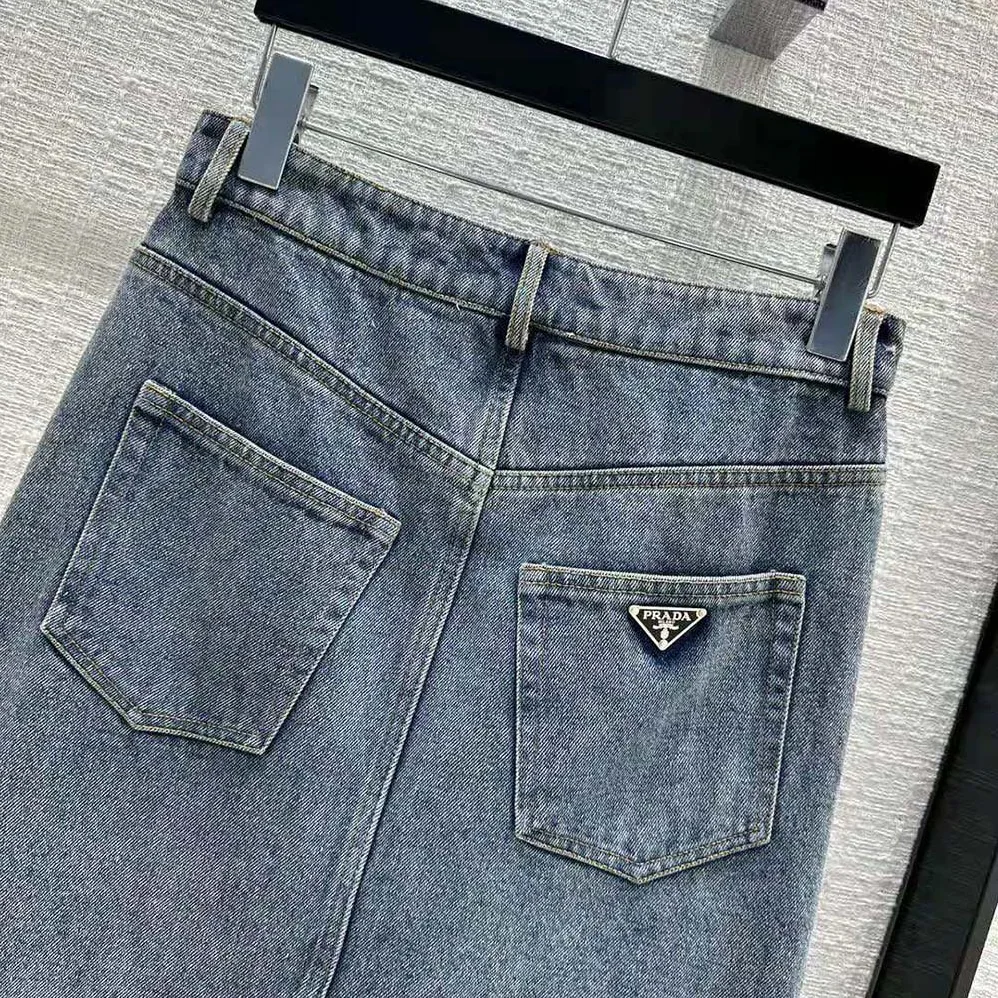 Prada Denim Maxi for Women in skirt with Triangle Logo Prada Denim Maxi for Women in skirt with Triangle Logo