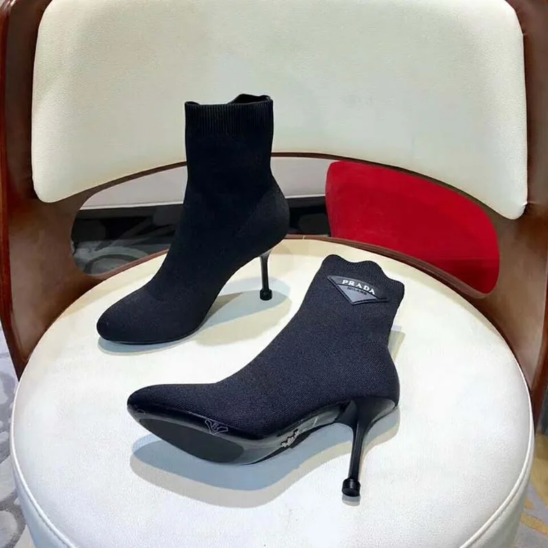Prada Shoes Stretch Fabric Booties 90mm Heel Hight for Women in Black Prada Shoes Stretch Fabric Booties 90mm Heel Hight for Women in Black