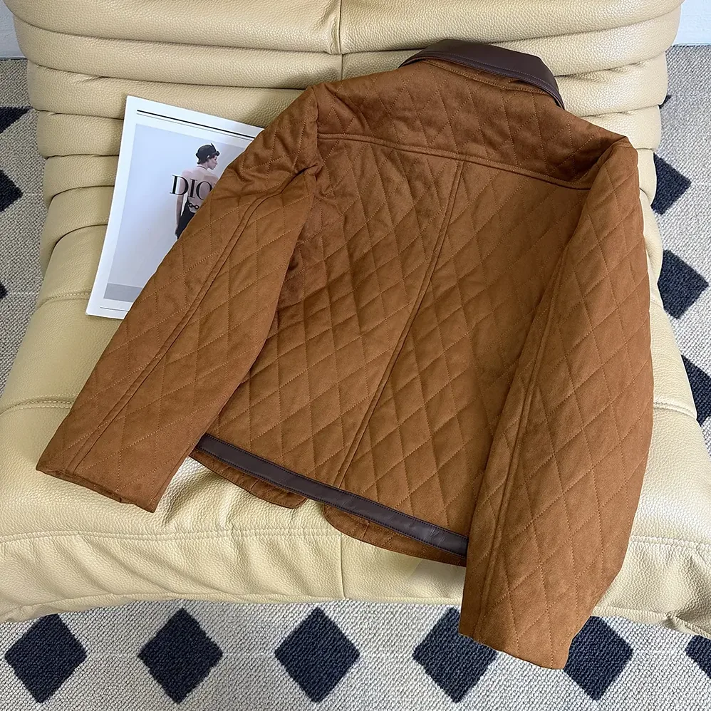 Celine Quilted Jacket In Suede for Women in Brown Celine Quilted Jacket In Suede for Women in Brown
