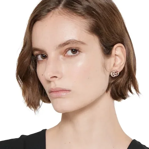 Gucci Marmont Crystal Earrings Antique Gold Hardware
