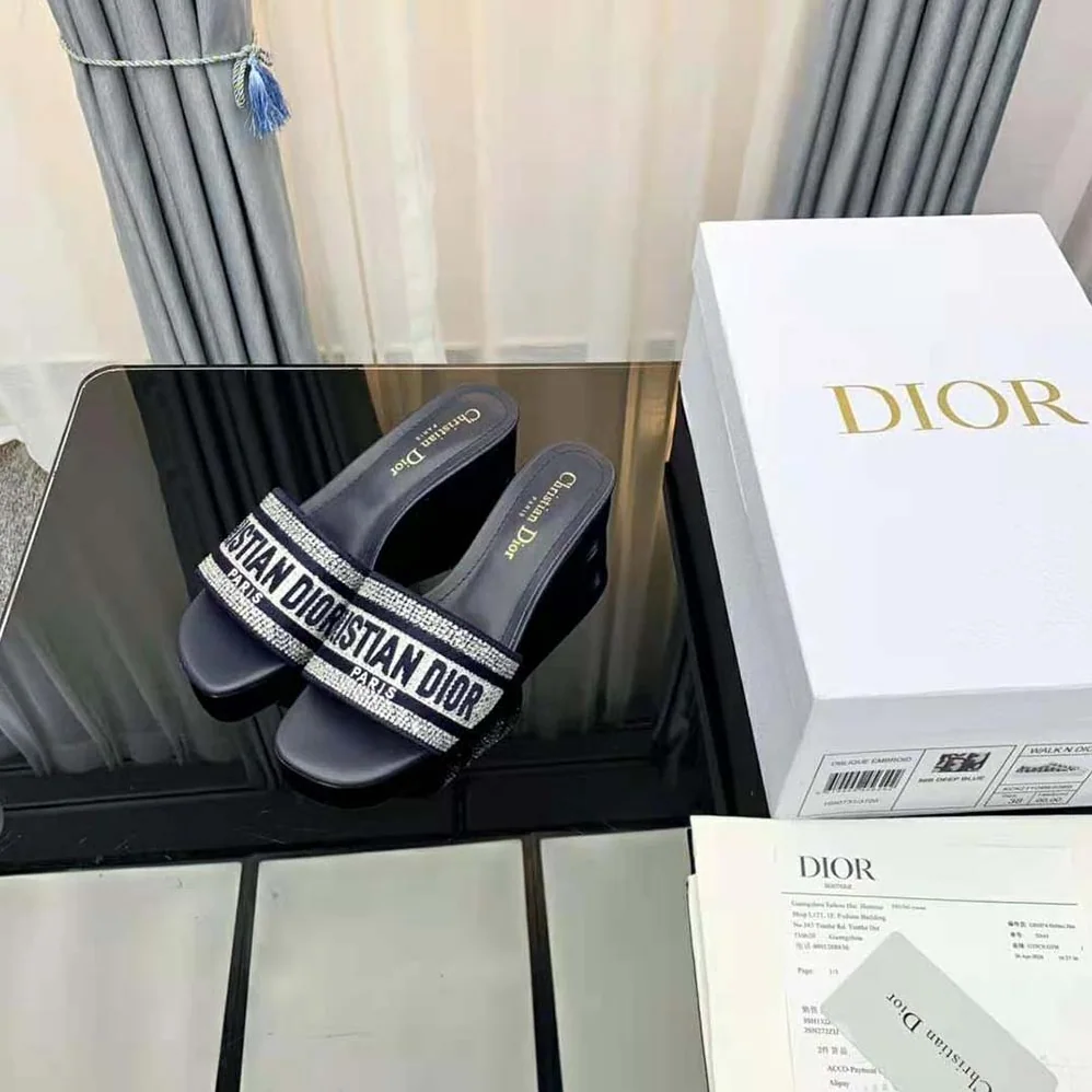 Dior Dway Heeled Slide Black Cotton Embroidered for Women Dior Dway Heeled Slide Black Cotton Embroidered for Women