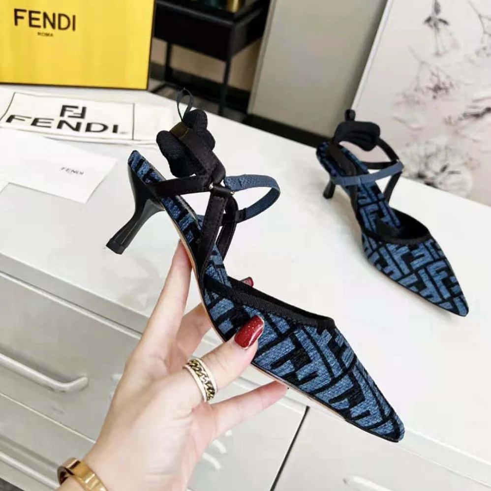 Fendi Colibrì Lite Medium-Heel Blue FF Chenille Slingbacks for Women Fendi Colibrì Lite Medium-Heel Blue FF Chenille Slingbacks for Women