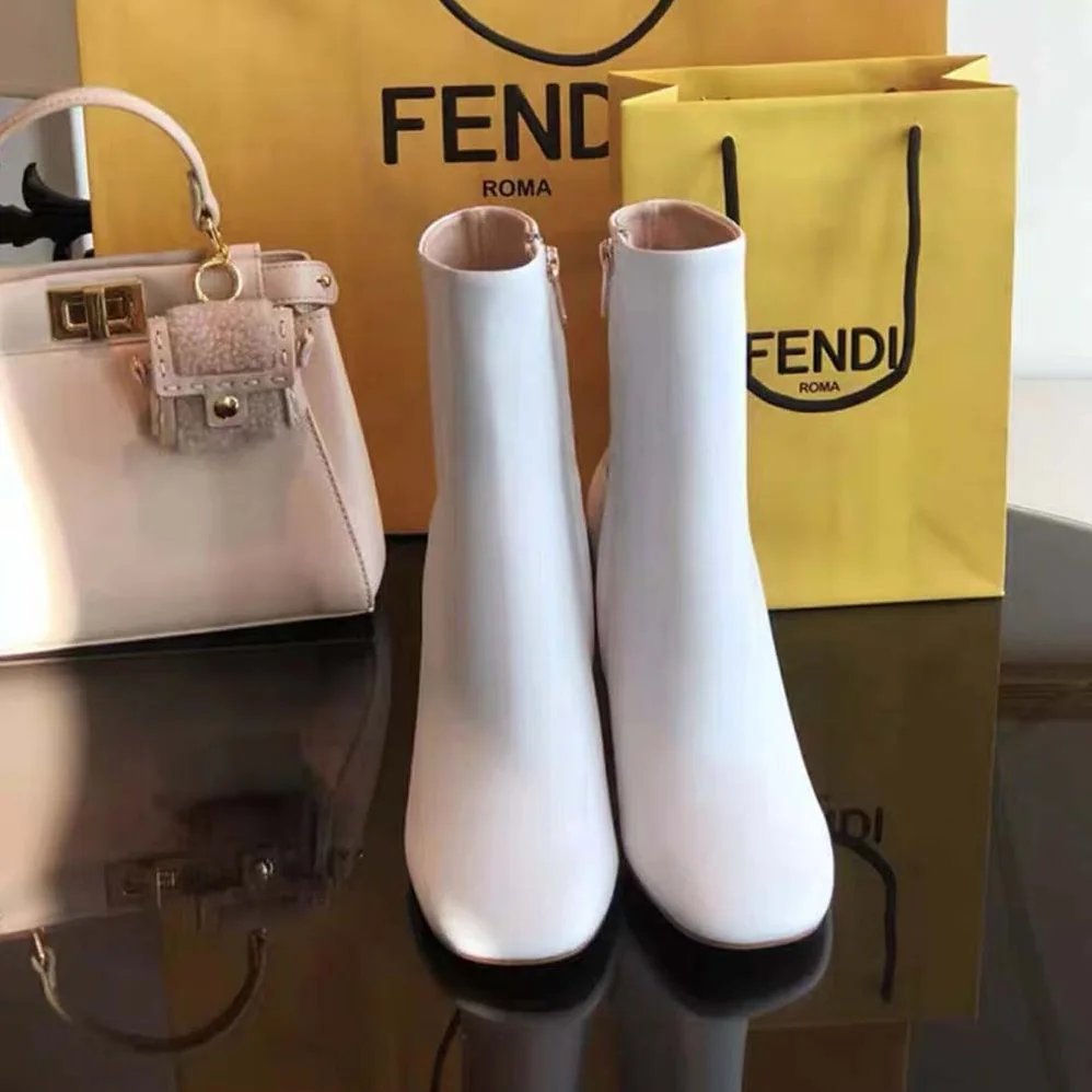 Fendi First White Leather High for Women in heeled Ankle Boots