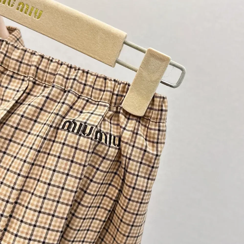 Miu Miu Checked Miniskirt with Embroidered Logo for Women Miu Miu Checked Miniskirt with Embroidered Logo for Women