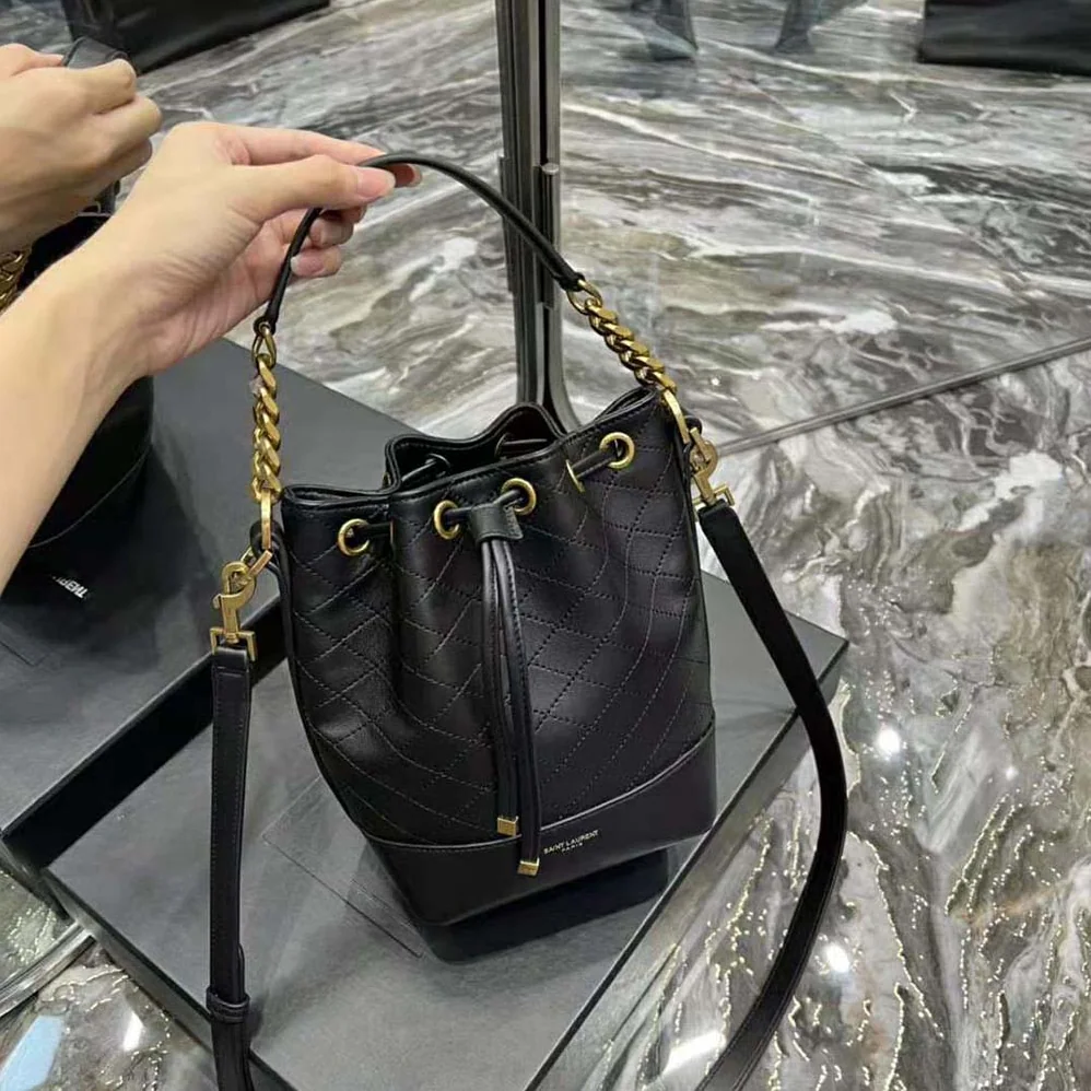 Saint Laurent YSL Emmanuelle Small Bucket Bag in Quilted Lambskin for Women in Black