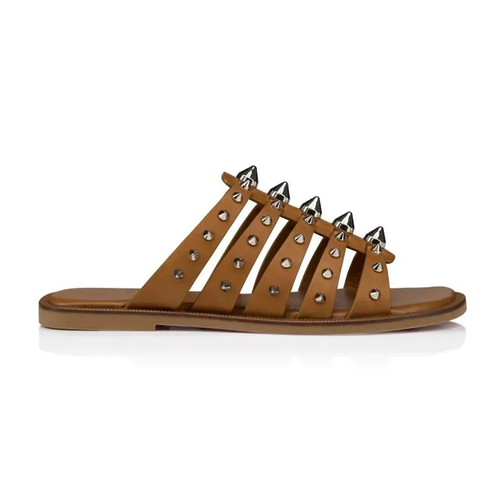 Christian Louboutin Charja Mules Waxed Calf Leather for Women in Brown Christian Louboutin Charja Mules Waxed Calf Leather for Women in Brown