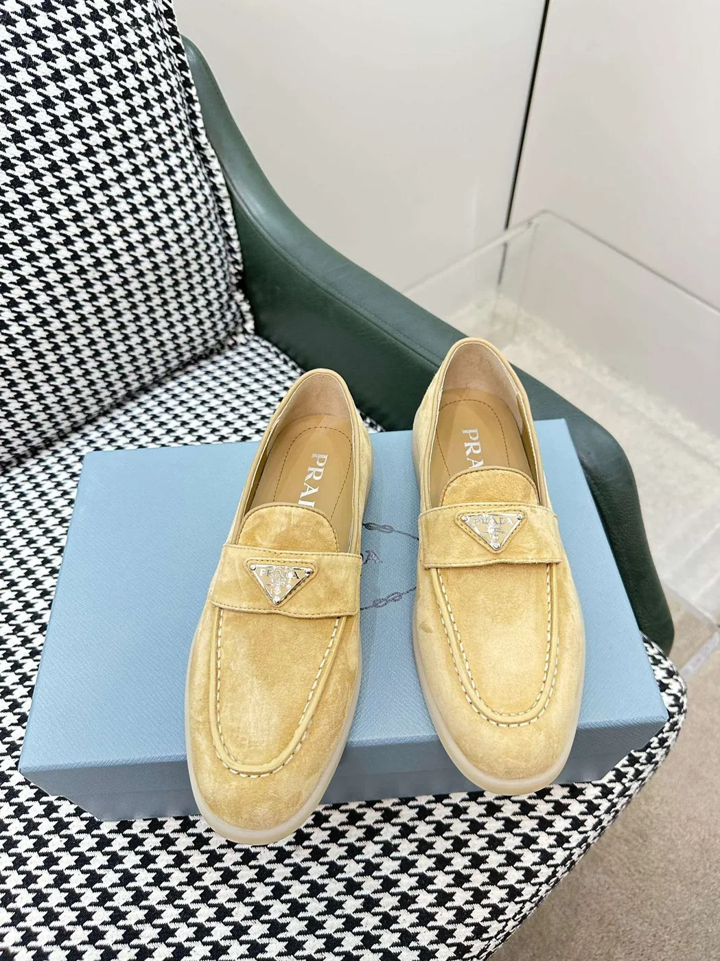 Prada Brushed Loafers Beige