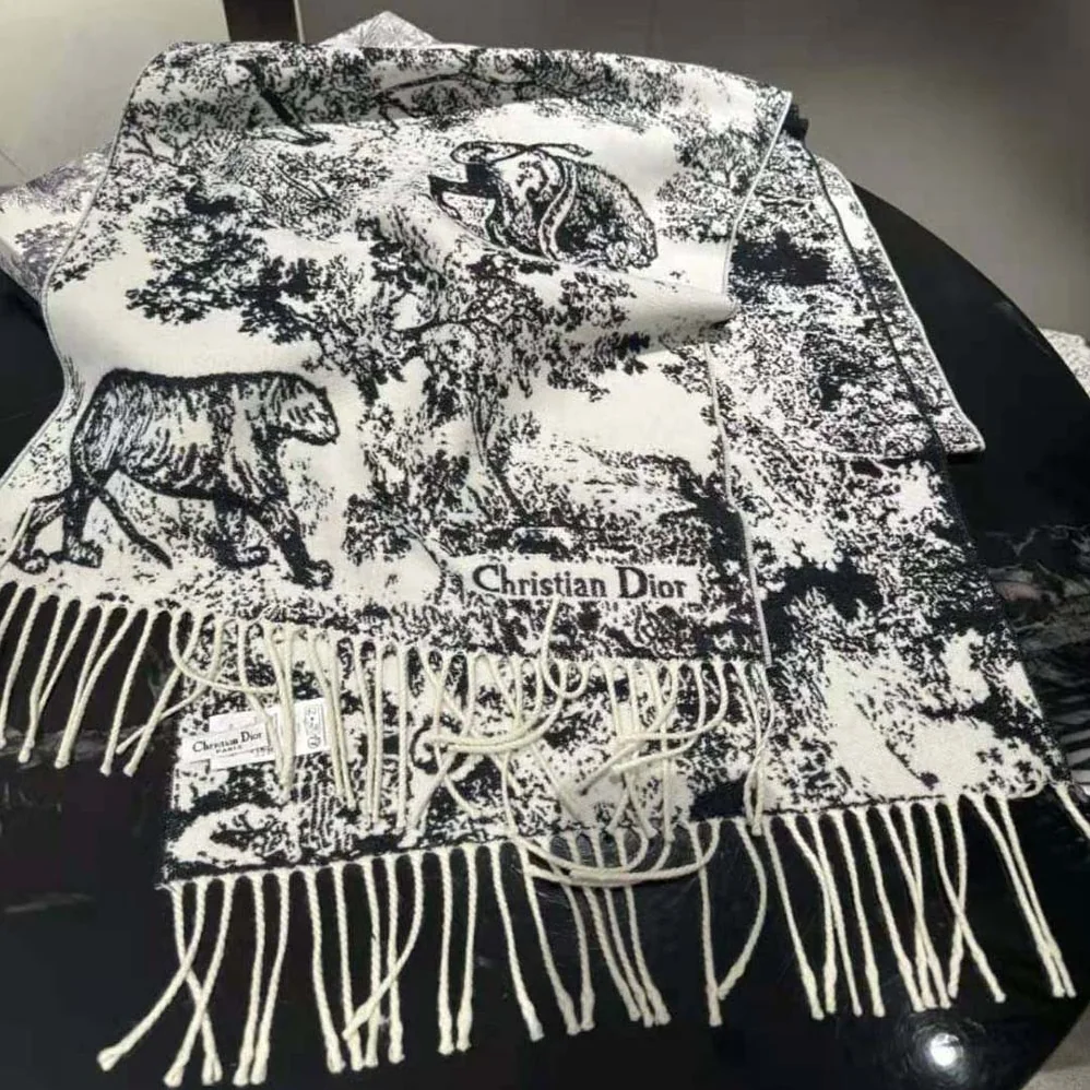 Dior Toile De Jouy Sauvage Scarf Navy Blue Cashmere and Wool for Women Dior Toile De Jouy Sauvage Scarf Navy Blue Cashmere and Wool for Women