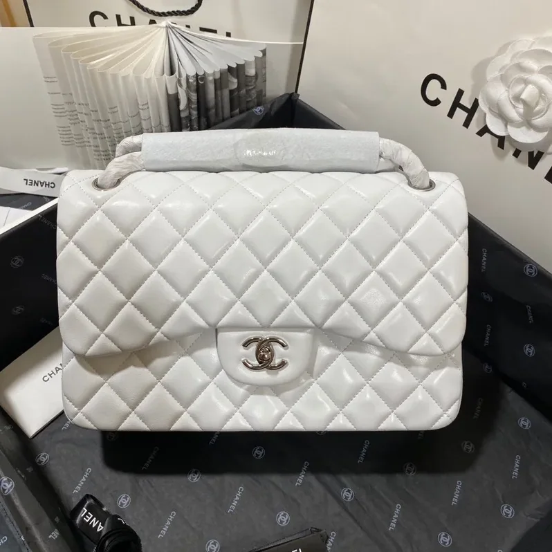 Chanel Classic Double Flap Bag Large Crossbody in White Silver Hardware Chanel Classic Double Flap Bag Large Crossbody in White Silver Hardware