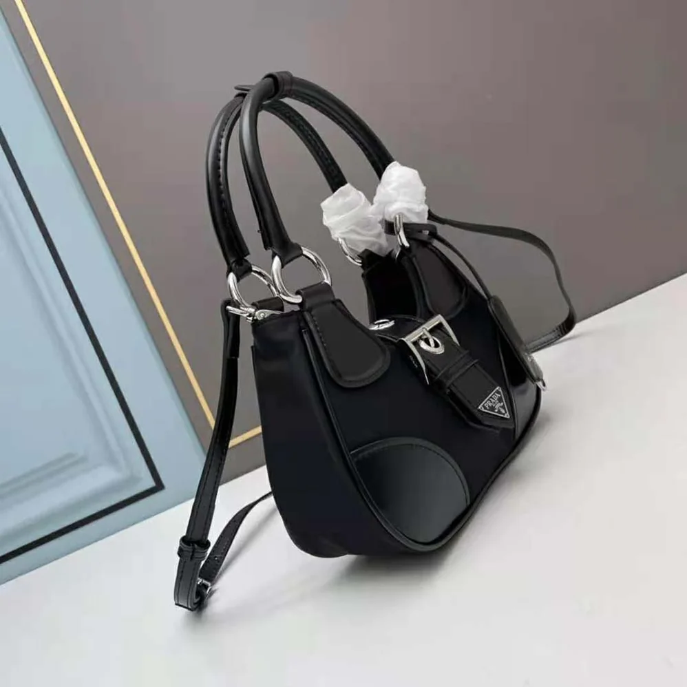 Prada Moon Re-Nylon and Leather Bag for Women in Black