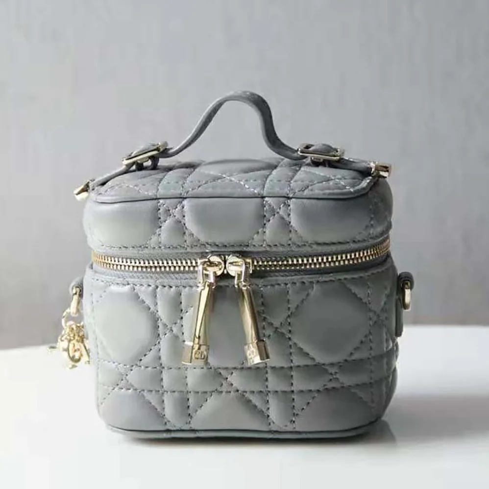 Dior Micro Lady Dior Vanity Case Cannage Lambskin for Women in Gray Dior Micro Lady Dior Vanity Case Cannage Lambskin for Women in Gray