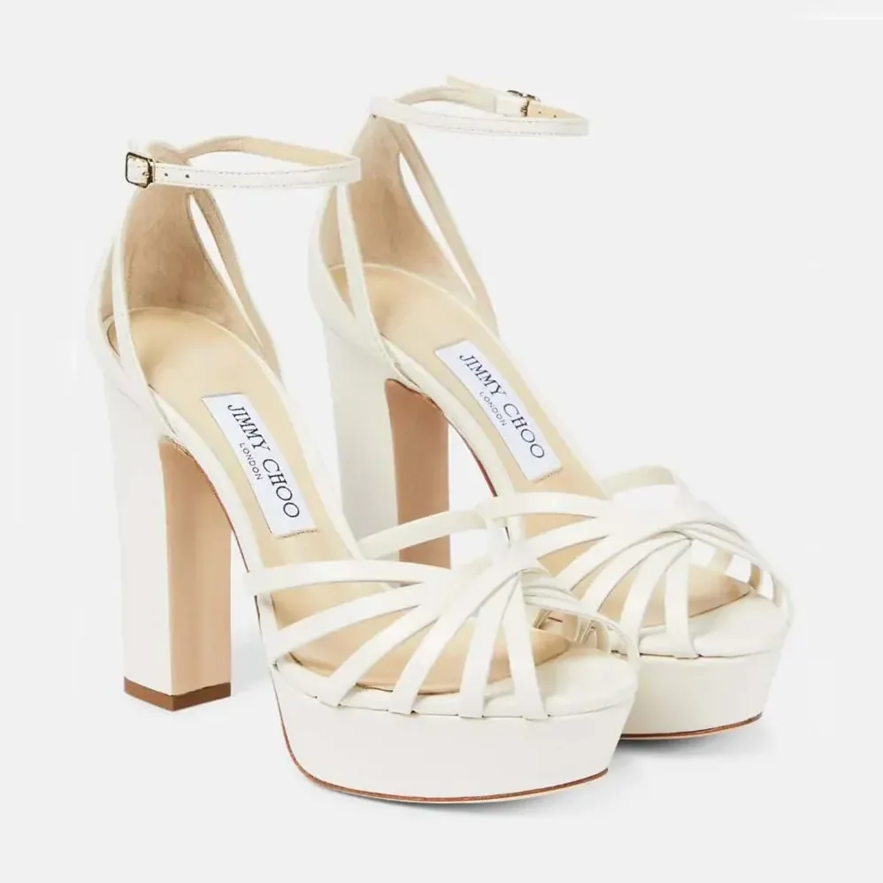 Jimmy Choo Mionne 120 Leather Platform Sandals for Women in White Jimmy Choo Mionne 120 Leather Platform Sandals for Women in White