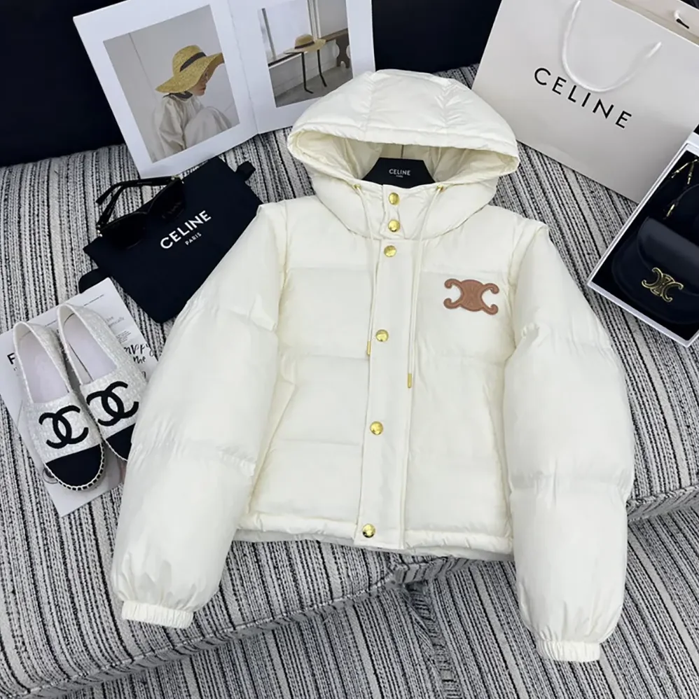 Celine Triomphe Cropped Down Jacket in Lightweight Nylon for Women in White