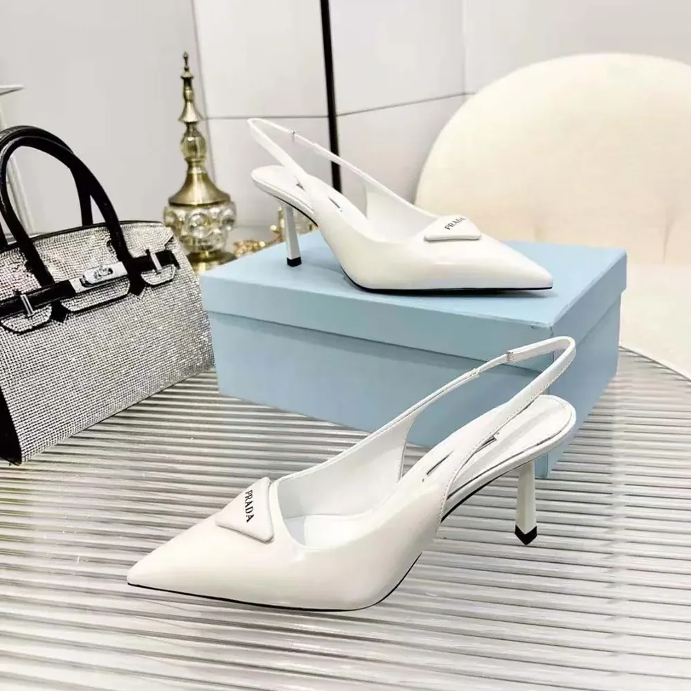 Prada Saffiano Patent Leather Slingback Pumps for Women in White Prada Saffiano Patent Leather Slingback Pumps for Women in White