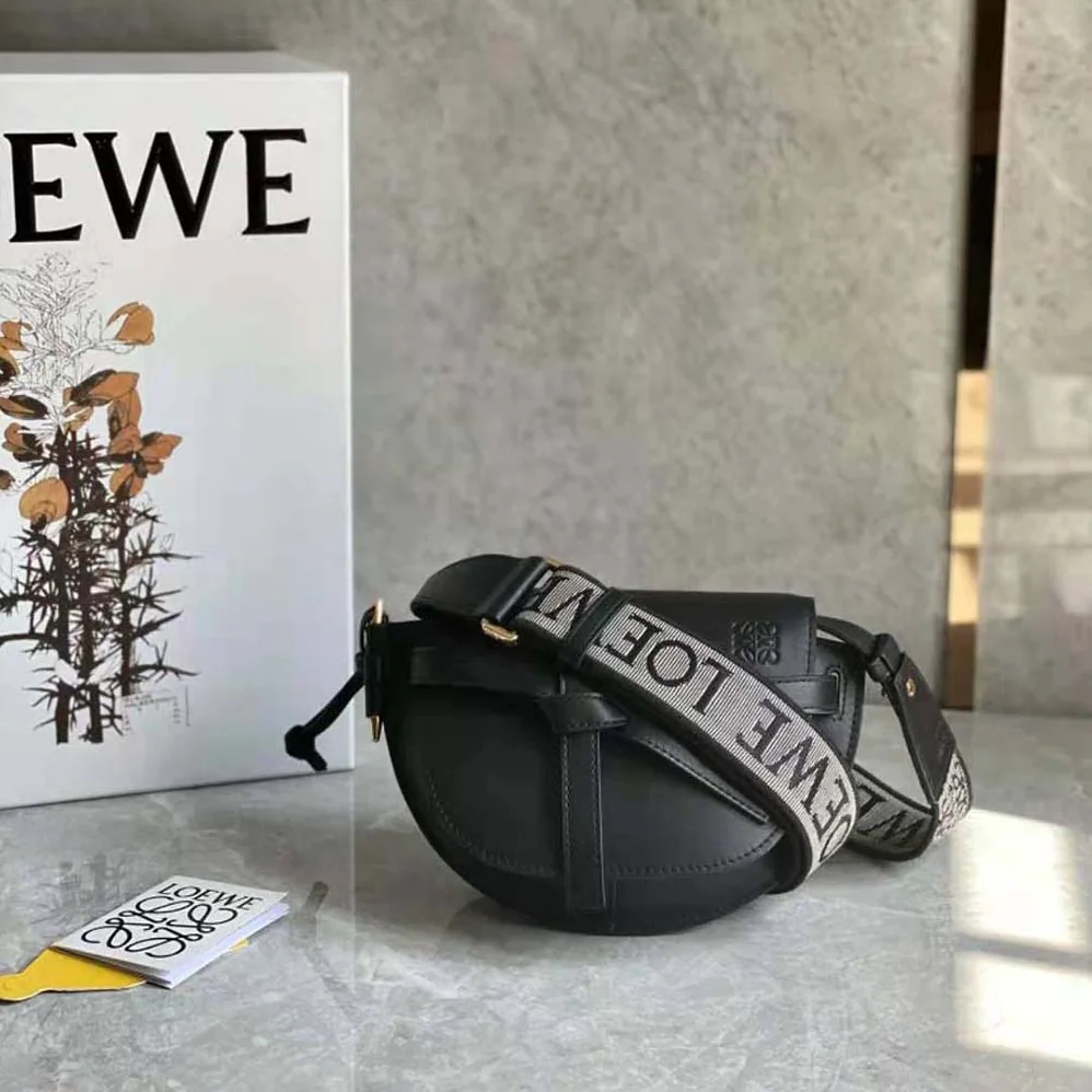 Loewe Mini Gate Dual Bag in Soft Calfskin and Jacquard for Women in Black Loewe Mini Gate Dual Bag in Soft Calfskin and Jacquard for Women in Black