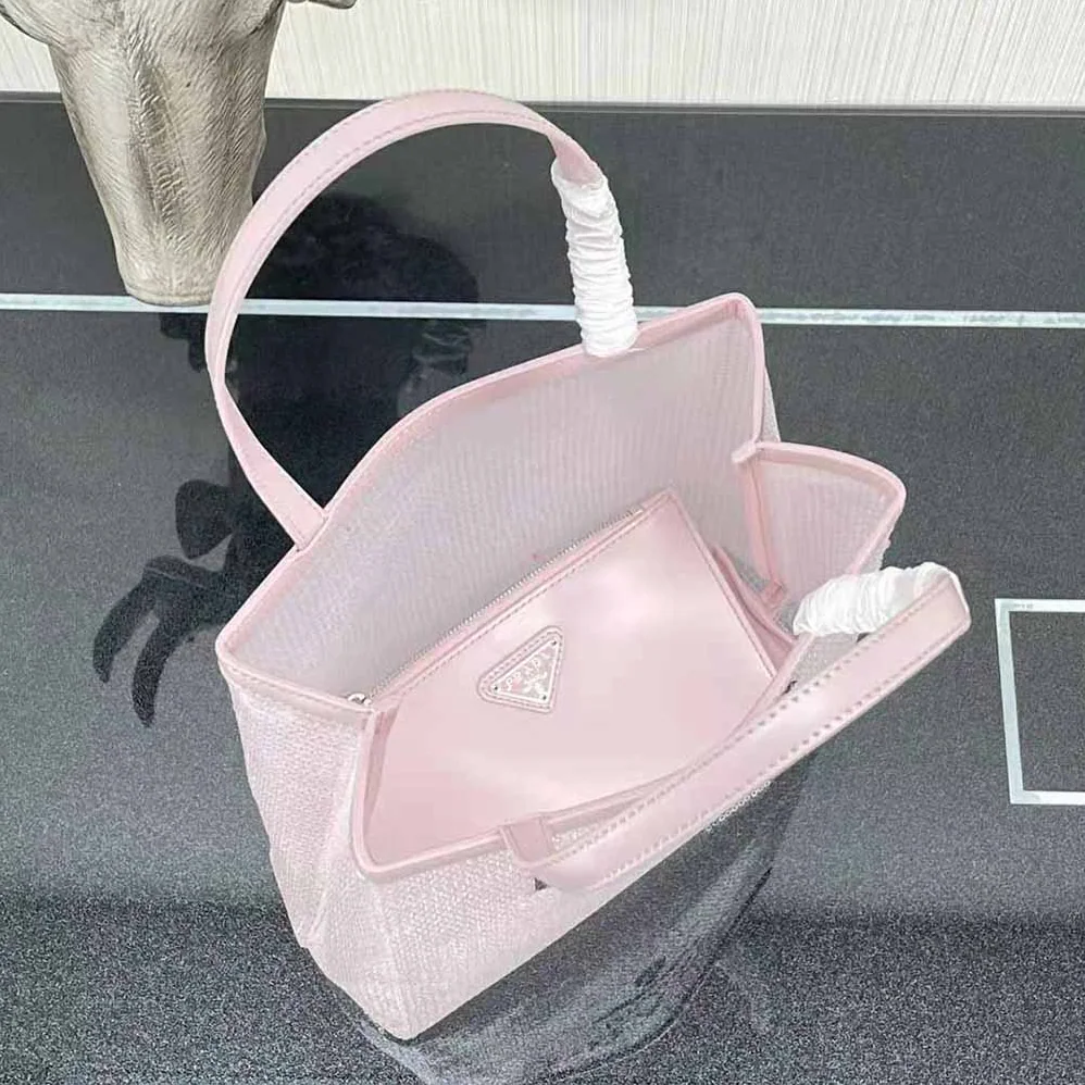 Prada Small Sequined Mesh Tote Bag for Women in Pink