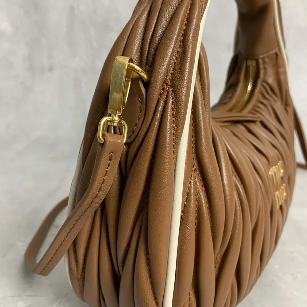 Miu Miu Wander Matelassé Nappa Leather Bag for Women in Brown/White Miu Miu Wander Matelassé Nappa Leather Bag for Women in Brown/White
