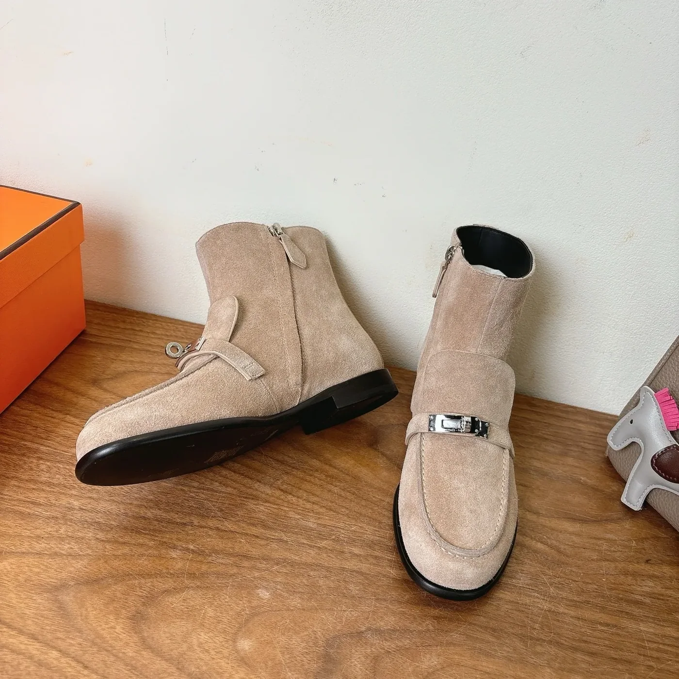 Hermes Kelsy Ankle Boots Beige Camel