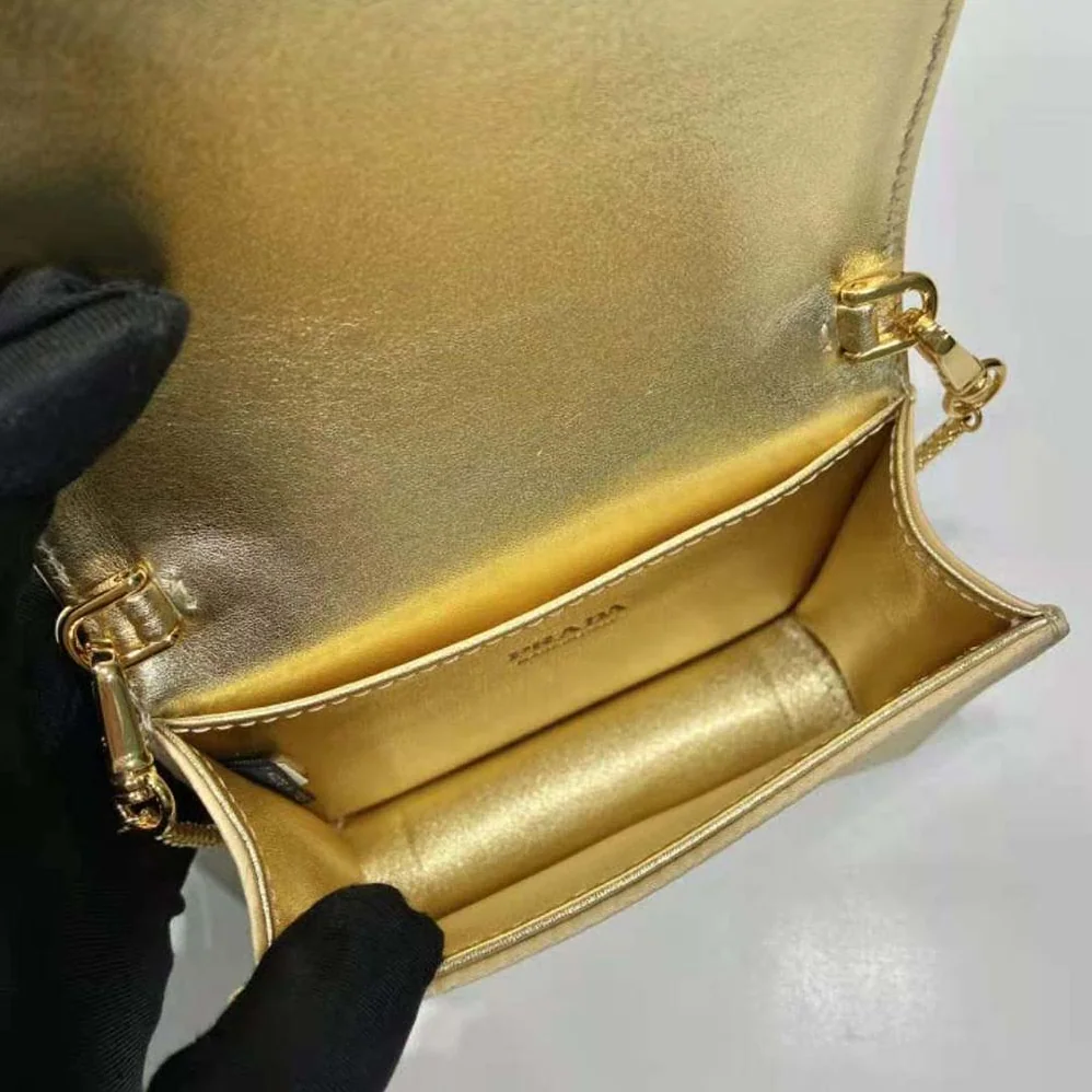 Prada Cardholder with Shoulder Strap and Crystals for Women in Gold