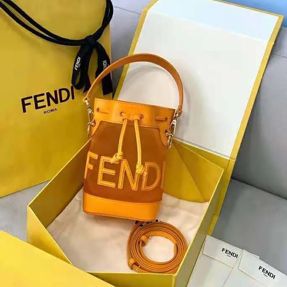 Fendi Mon Tresor Leather and Mesh Mini-bag for Women in Orange Fendi Mon Tresor Leather and Mesh Mini-bag for Women in Orange