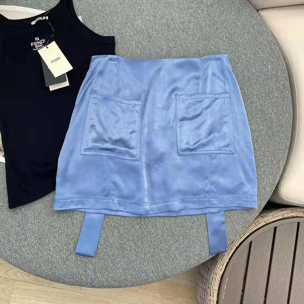 Fendi Blue Satin Skirt with Medium for Women in Low Waistline Fendi Blue Satin Skirt with Medium for Women in Low Waistline