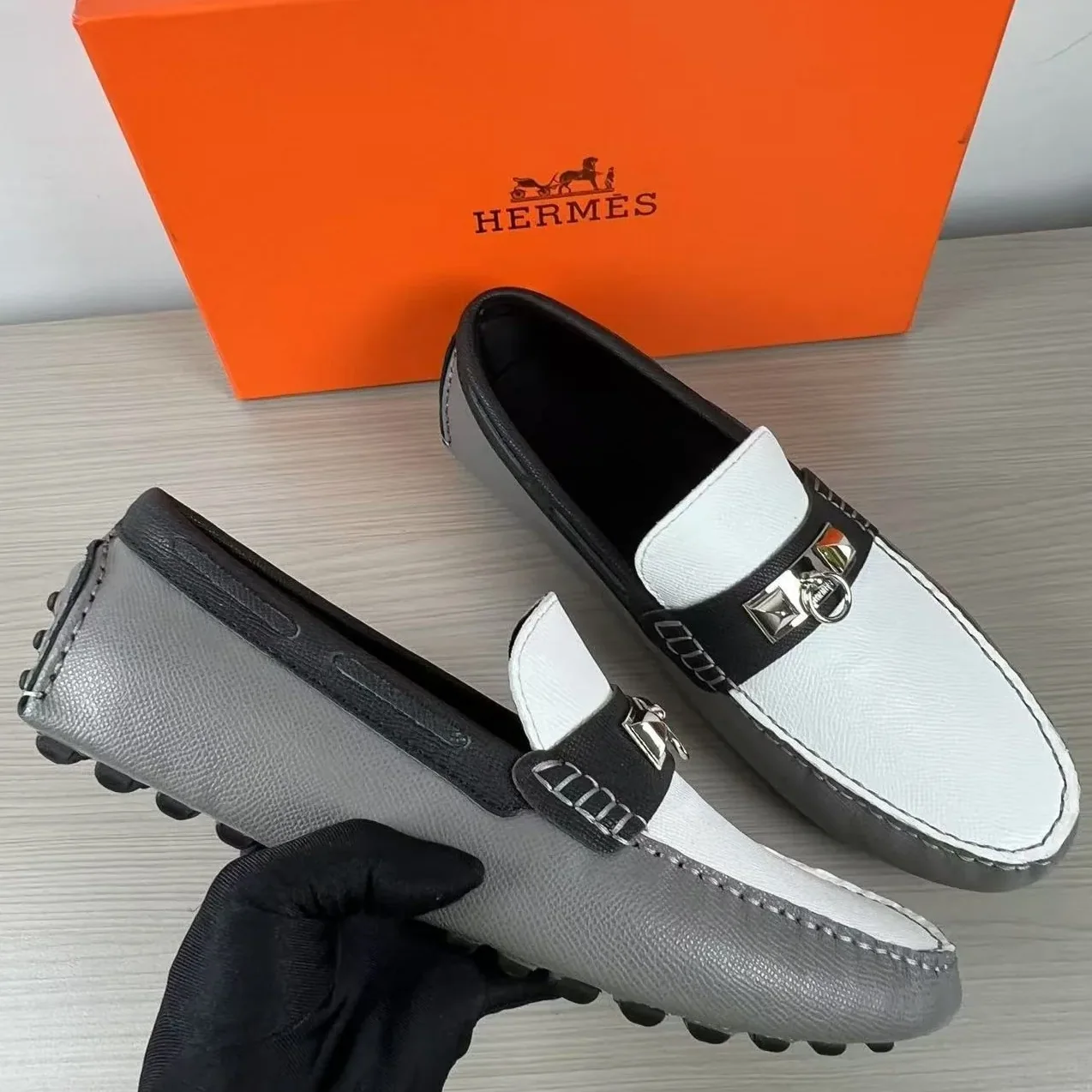 Hermes Irving Loafer Grey in White Hermes Irving Loafer Grey in White