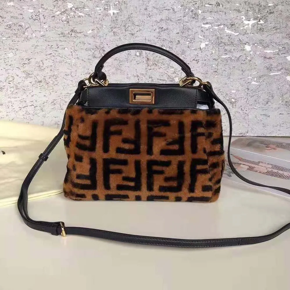 Fendi Peekaboo Iconic Mini Brown Sheepskin Bag for Women