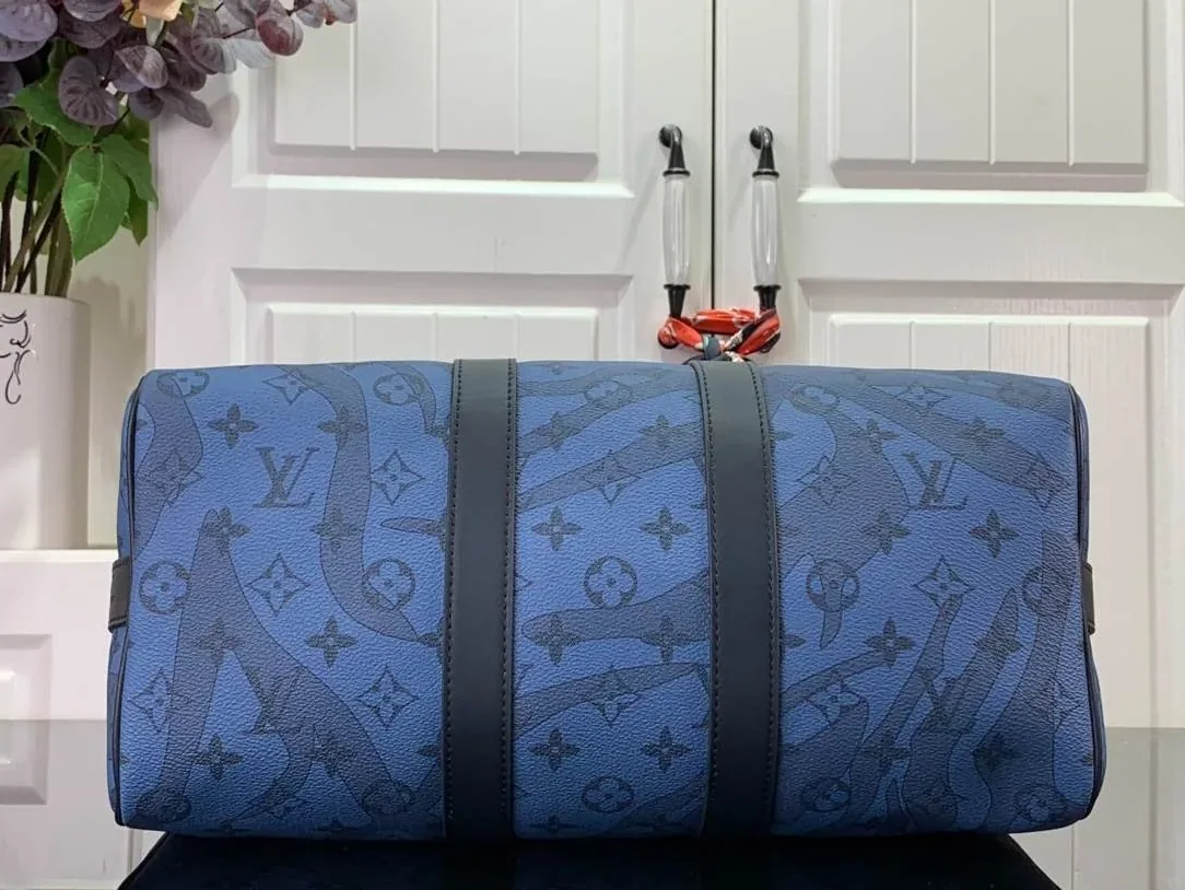 Louis Vuitton Keepall Bandouliere 35 Travel Bag in Blue Silver Hardware