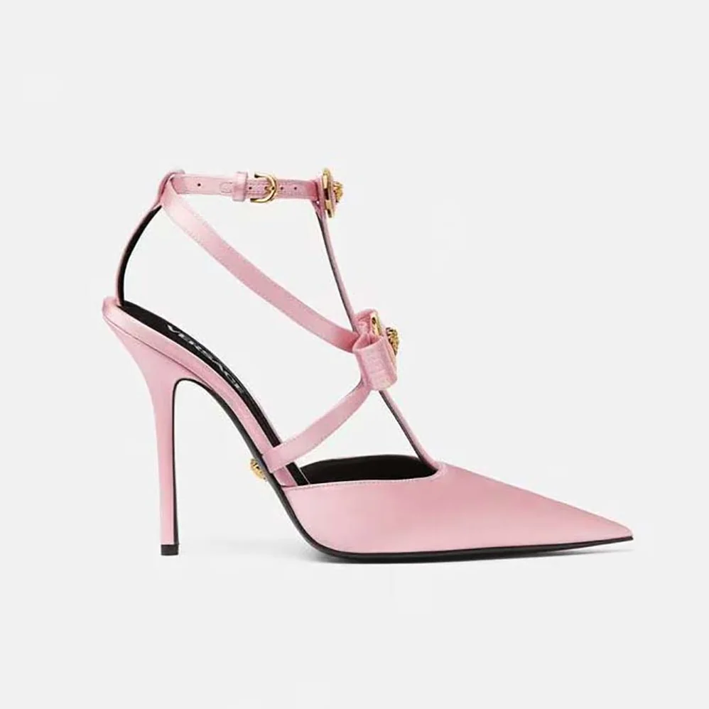 Versace Gianni Ribbon Cage Satin Pumps for Women in Pink