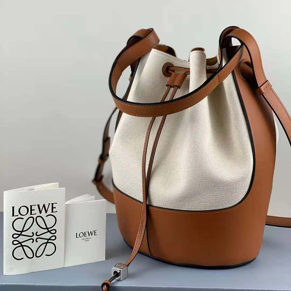 Loewe Balloon Bag in Canvas and Calfskin for Women in Brown