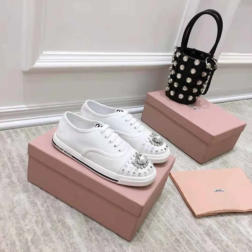 Miu Miu Cotton Gabardine Sneakers for Women in White Miu Miu Cotton Gabardine Sneakers for Women in White